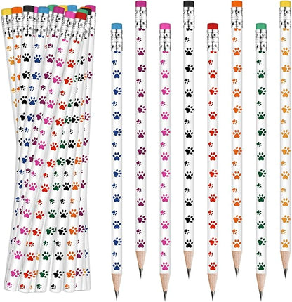 48 Pcs Paw Print Pencil 8 Color Pencils Party Favors for Kids Wooden Writing Novelty with Erasers Dog Party Favors Fun School Supplies and Reward Prizes