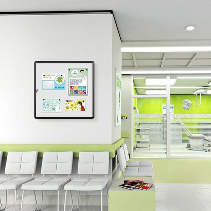 SWANCROWN Lockable Bulletin Boards Black Frame Enclosed Display Case,with Magnets,for School Message Notice 28x26inch(6XA4)