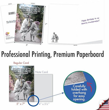 NobleWorks - 1 Funny Happy Birthday Greeting Card - Old Woman Humor, Notecard Talk Bubbles - Old Troublemakers C3567BDG