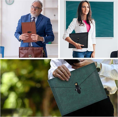 Green Leather File Folder Letter Size, File Organizer, Important Document Folders with Pockets, Document Organizer, Laptop Sleeve Notebook Case, Paper Storage, A4 Envelopes Filing Folder 3PCS