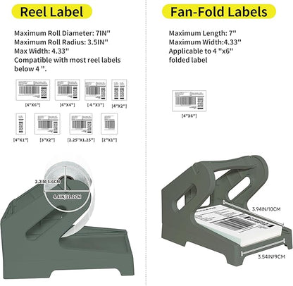 Guermok Thermal Shipping Label Holder for Rolls & Fan-Fold, Fragile Stickers for Shipping, Label Stand Desktop Printer Holder-Home Office Accessory Sticker Dispenser for Holographic (Gray)