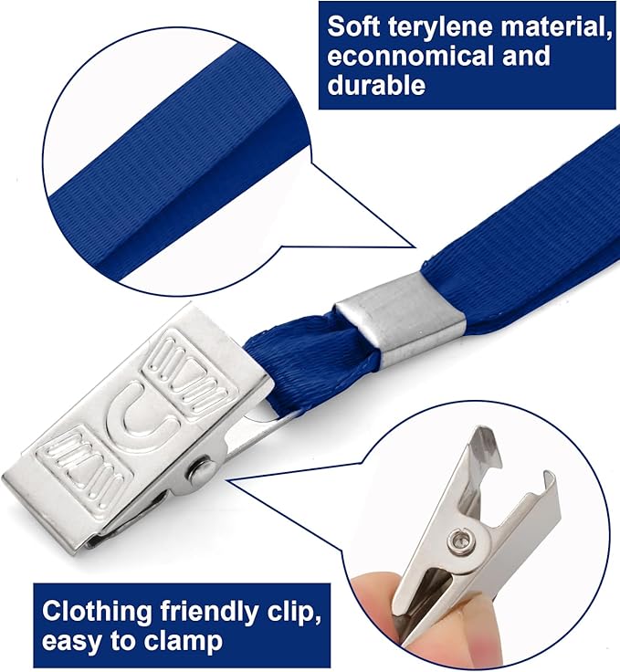 100 Pcs Lanyards for ID Badges and 100 Pcs Clear Name Tag Holders Reusable Lanyard with Clip Plastic ID Card Badge Holder Name Badges for Adults Kids Business School Office Supplies (Dark Blue)