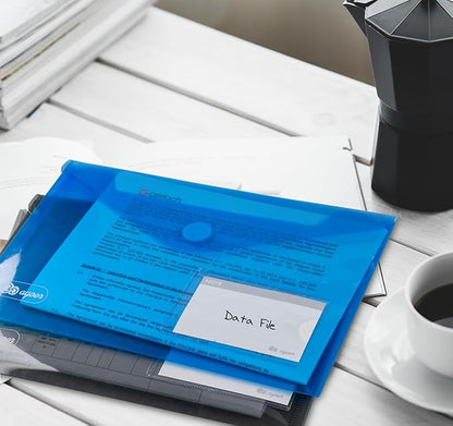 A5 Plastic Envelopes,24 Document Wallets A5,6 Colour A5 Poly Envelopes for Filing Documents with Perforated Edge/Label Pocket and 20 Pieces Gifted Business Card for Document Stationery Organization