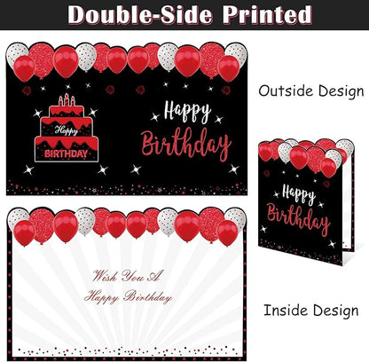 Jumbo Birthday Card with Envelope, Giant Guest Book Happy Birthday Greeting Cards, Large Birthday Card Gifts Party Supplies, Red Black Extra Big Birthday Card Decor