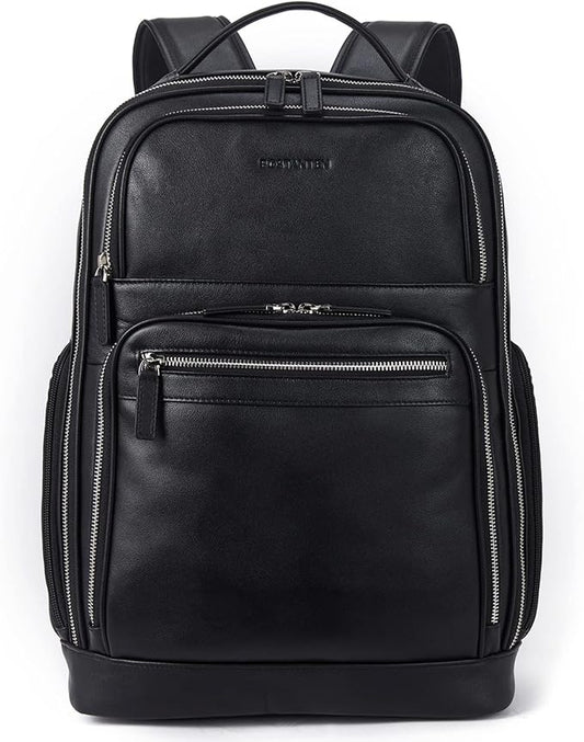 BOSTANTEN Leather Backpacks College 15.6” Laptop Travel Computer Shoulder Backpack For Men Black