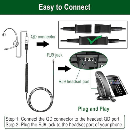 U10P Headset Adapter RJ9 to QD Cable for Plantronics Quick Disconnect Headset Cord Compatible with Polycom VVX411 VVX410 VVX311 VVX310 Plantronics ShoreTel Avaya NEC Aastra Mitel Nortel Landline Phone