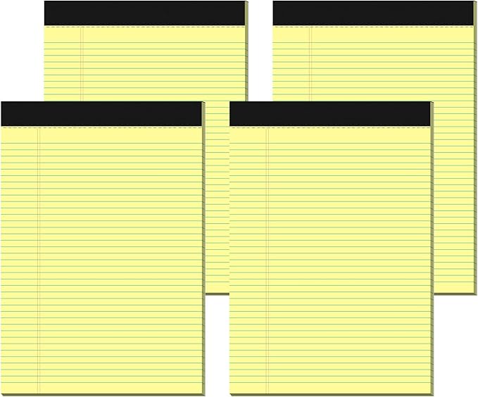 Legal Pads 8.5 x 11 College Ruled 4 Pack Yellow Note Pads 8.5 x 11 Notepads 30 Sheets Perforated Notepad Writing Pads 21lb Paper Legal Pad Ruled Paper Pad with Sturdy Back for School, Home, Office