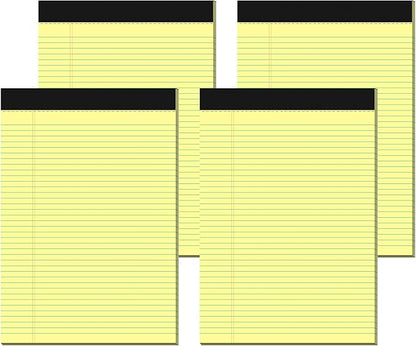 Legal Pads 8.5 x 11 College Ruled 4 Pack Yellow Note Pads 8.5 x 11 Notepads 30 Sheets Perforated Notepad Writing Pads 21lb Paper Legal Pad Ruled Paper Pad with Sturdy Back for School, Home, Office