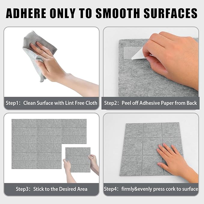 Large Cork Board for Wall 48" X 36", 12 Pack Felt Wall Tiles Bulletin Board Cork Boards for Walls, Felt Board Pin Board Tack Board Corkboard for Office (Light Grey)