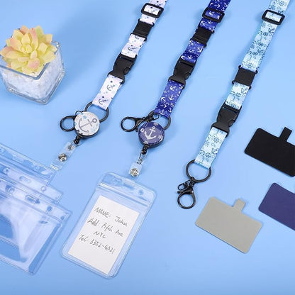 BESARME 3 Pack Retractable Cruise Lanyards, Adjustable Lanyards for Cruise Ship Cards with Badge Reel Holder, 6 Pack Waterproof ID Badge Holder and 3 Pack Phone Tether Tab, Style B