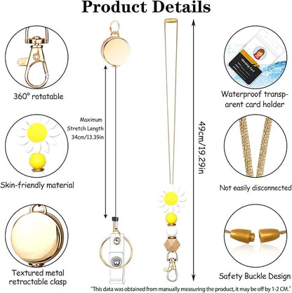 Colorful ID Badge Holder with Silicone Beads Lanyard Set,Cute Teacher Breakaway Lanyard for Keys & Keychain with Cute Retractable Badge Reel Holder,Gift for Women,Nurse, Teacher. (Z)