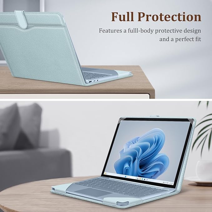 Fintie Sleeve Case for 12.4 Inch Microsoft Surface Laptop Go 3/2/1 (Model: 2013/1943), Premium PU Leather Protective Folio Book Cover with Large Pocket (Ice Blue)