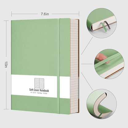 AHGXG Lined Journal Notebook - 320 Numbered Pages Leather Journal for Women, 100gsm Thick College Ruled Paper, Large B5 Softcover Journal for Writing Work School, 7.6'' X 10''-LightGreen