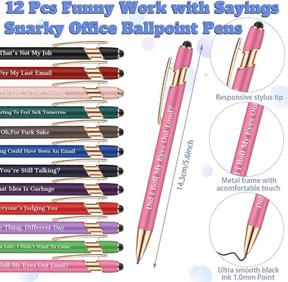 Snarky Funny Office Notepads Pens,24 Pcs Negative Sarcastic Hilarious Quotes Work Ballpoint Pens with Stylus Tip Sticky Notes for Colleague Co-workers Gift