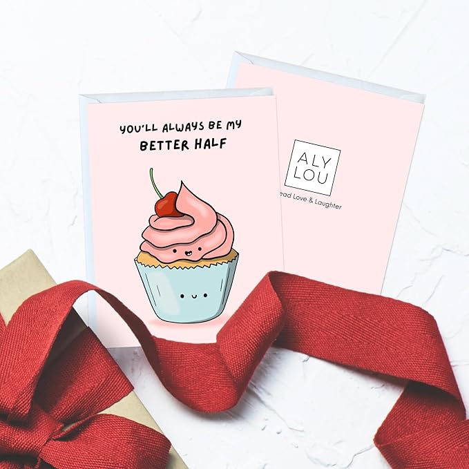 Anniversary Card for Her Him/Girlfriend Wife/Husband Boyfriend, Friendship Thank You Birthday Kawaii Greeting Card (You'll Always Be My Better Half)