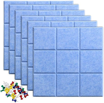 Large Cork Board Felt Board Tiles for Walls with 30 Push Pins, 11.8"x11.8" Pack of 6 Pin Board Notice Boards for Home Office Kitchen, Bulletin Board Wall Tiles for Photos Memos