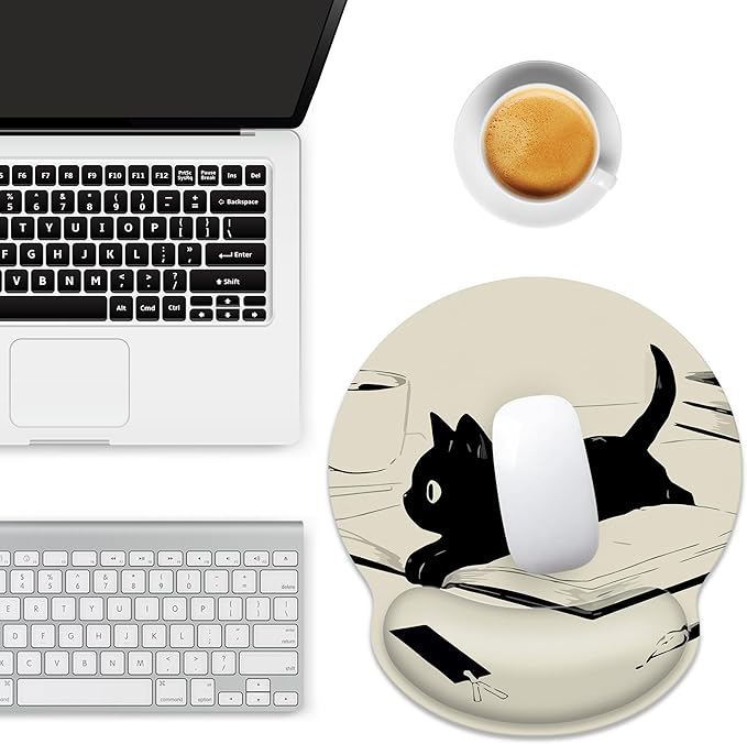 Ergonomic Mouse Pad with Wrist Support,Kawaii Anime Black Cat Mouse Pad with Wrist Rest,Relieve Wrist Pain Mousepad Non-Slip Rubber Base,Mouse Pads for Desk,Computers,Laptop,Office,Home,Accessories