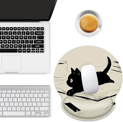 Ergonomic Mouse Pad with Wrist Support,Kawaii Anime Black Cat Mouse Pad with Wrist Rest,Relieve Wrist Pain Mousepad Non-Slip Rubber Base,Mouse Pads for Desk,Computers,Laptop,Office,Home,Accessories