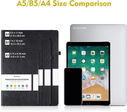 Bullet Dotted Journal Notebook, 312 Numbered Pages A5 Hardcover Leather Journal, 100gsm No Bleed Paper Dot Grid Notebook with Index Pages, Dot Journal for Women Men, 5.75" x 8.38", Yellow