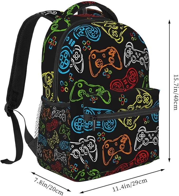 Fiokroo Game Joystick Colorful Silhouettes Backpack School Bag For Students Teens Men Women Laptop Backpacks Travel Daypack Bag With Multiple Pockets