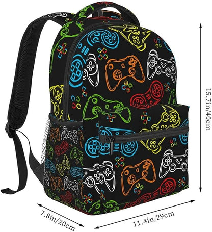 Fiokroo Game Joystick Colorful Silhouettes Backpack School Bag For Students Teens Men Women Laptop Backpacks Travel Daypack Bag With Multiple Pockets