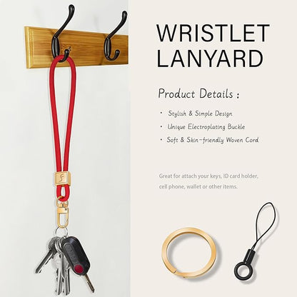 Fishent Keychain Wristlet lanyard, Cute Key Chain Holder, Upgraded Woven Wrist Lanyard for Keys, Wristlet Strap Keychain for Women Men Car Keys ID Badges Card Wallet Phone (Red)