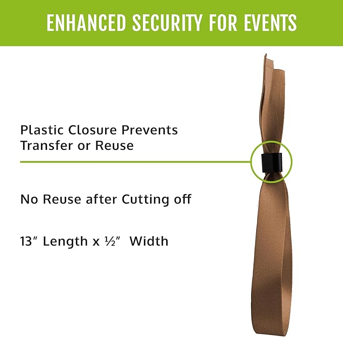 Wristco 100 Copper Cloth Event Wristbands – Plastic Closure to Prevent Transfer or Reuse – Premium-Grade Fabric Bracelets for Party Entry, Summer Camp, VIP Identification, Drink Ticket ID