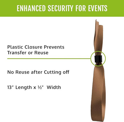 Wristco 100 Copper Cloth Event Wristbands – Plastic Closure to Prevent Transfer or Reuse – Premium-Grade Fabric Bracelets for Party Entry, Summer Camp, VIP Identification, Drink Ticket ID