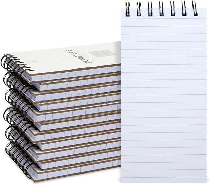 12 Pack Reporters Notebook, Spiral Note Pad for Journalist, Detective (70 Sheets/140 Pages Per Book, 4x8 In)