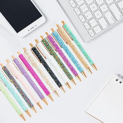 9 Pcs Fancy Pens for Women Glitter Colorful Ballpoint Pens Metal Retractable Pens Black Ink Medium Point 1.0 mm Pretty Cute Sequins Pens Journaling Pens for Women Girls (Fresh style)