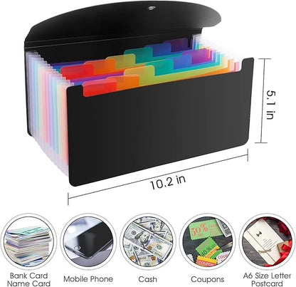 2 Pack 13 Pockets A6 Mini Coupon Organizer Wallet, Expandable Accordion File Organizer for Storage Receipt Cards Coupons Tickets - Black