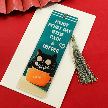 1pc Cute Pet Cat Tassel Bookmark - Acrylic Bookmarks for Book Lovers, Gifts for Teachers Students Reading Markers Ideal Gift for Back to School Season (Yellow Fringe-1)