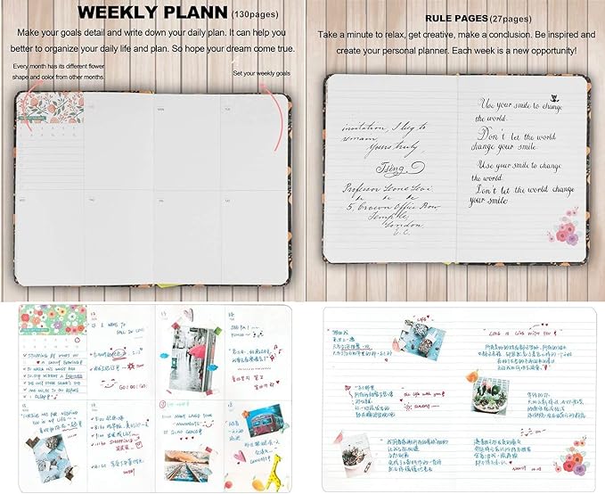 Flowery Journal, Planner Notebook and Calendar Schedule Organizer (Green Tropical, A6(7 inch))