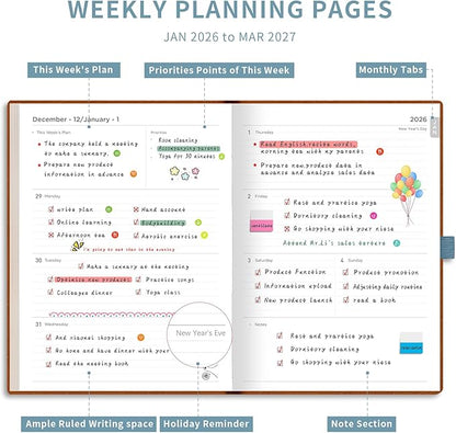 AHGXG 2026 Planner, Weekly and Monthly, Large A4 8.5"x11", Planner 2026-2027, Calendar 15-Months Jan 2026 - Mar 2027, Vegan Leather Softcover, Inner Pocket, Gray Blue