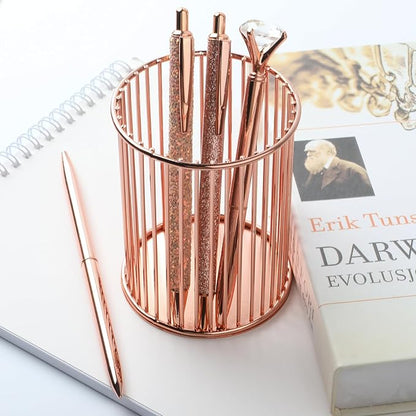 amassan 4Pcs Ballpoint Pens Set, Cute Pens with Crystal Diamond for Journaling, Black Ink Pen Gifts for Wedding Office Desk Supplies, Sand Glitter Pen for Women Office Decor