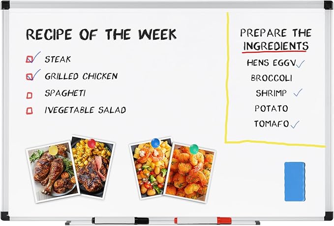 Sweetcrispy Magnetic Dry Erase Board, 36 X 24 Inches Whiteboard for Home Office School, Sliver Reinforced Aluminum Frame,1 Dry Eraser & 2 Dry Erase Markers & 4 Magnetic Pins