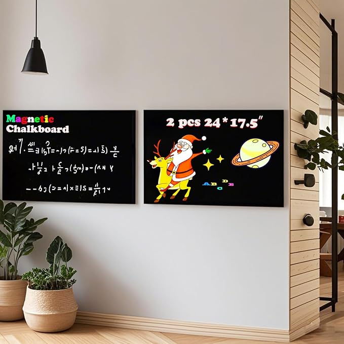 2 Pcs Magnetic Chalkboard Contact Paper 24" x 17.5" Self Adhesive Wall Board Sticker with Liquid Chalk for Kids Black Chalk Board Wallpaper Roll Alternative Magnetic Blackboard Paint