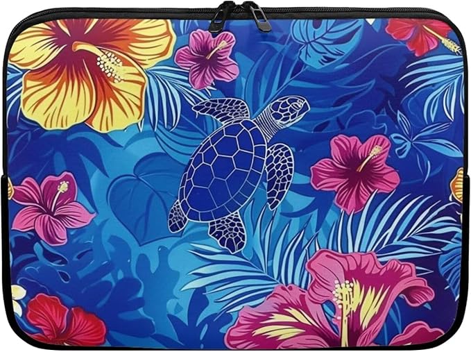 Sea Turtle Printed Laptop Briefcase for Women Men, Hibiscus Flower Printed 15 Inch Laptop Bag Messenger Bag Lightweight Laptop Case for Office Business Traveling Daily Use