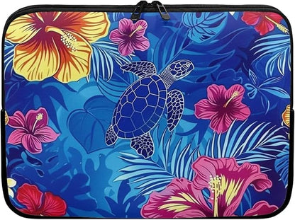 Sea Turtle Printed Laptop Briefcase for Women Men, Hibiscus Flower Printed 13 Inch Laptop Bag Messenger Bag Lightweight Laptop Case for Office Business Traveling Daily Use