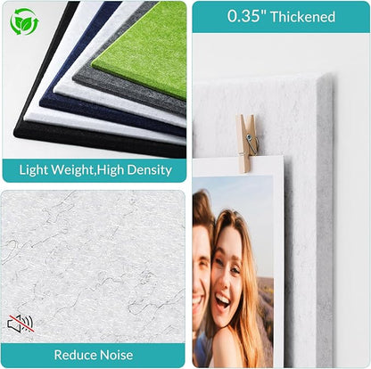 Large Cork Board for Walls - 12 Pack Felt Wall Tiles with Safe Removable Adhesive Tabs - 48" x 36" Bulletin Board for Office & School & Home Decor - Marble White