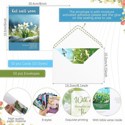 50 Pack Religious Get Well Cards with Scripture Assorted Bible Verse 4 x 6 Inch Affirmation Inspirational Christian Landscape Photography Wishing You Well Greeting Cards with Envelopes