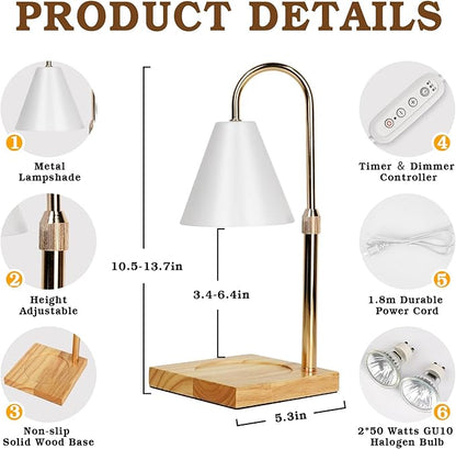 White Candle Warmer Lamp with Timer Dimmer, Electric Candle Lamp Warmer for Bedroom Decor, Birthday Gifts for Women Mom, Adjustable Metal Candle Lamp, Mom Gifts, Home Decor for House Warming Gifts