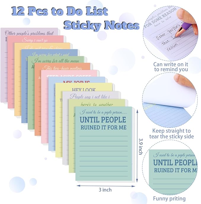 Snarky Funny Office Notepads Pens,24 Pcs Negative Sarcastic Hilarious Quotes Work Ballpoint Pens with Stylus Tip Sticky Notes for Colleague Co-workers Gift