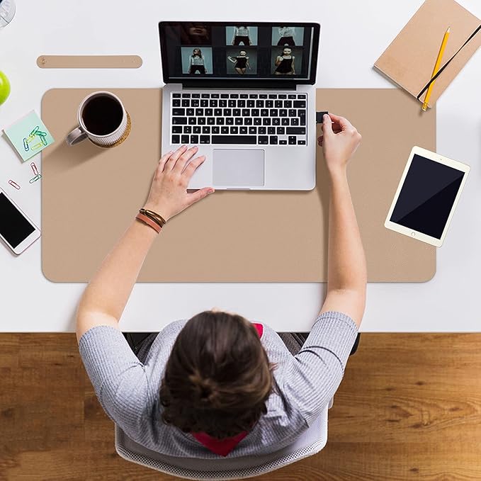 Boutilon Leather Desk Pad 30" x14",Non-Slip Mouse Pad,Office Desk Mat,Waterprooft PU Leather Desk Blotter,Desk Pad Protector,Desk Writing Pad for Home Office Decor (M-Beige)