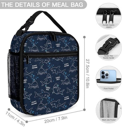 3PCS 17" Shark Backpack, Shoulders Backpack with Insulated Lunch Bag Durable Shark Laptop Bag Daypack with Multiple Pockets (Shark)