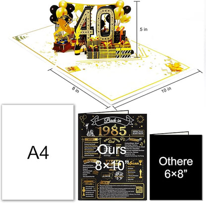 40th Birthday Card for Men Women, 3D Pop Up 40th Birthday Gifts Cards for Him Her, Back In 1985 Funny 40 Year Old Birthday Decorations