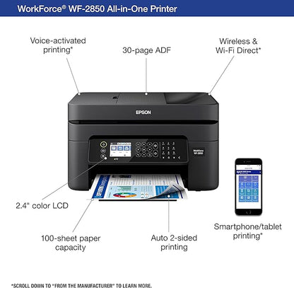 Epson Workforce WF-2850 Wireless All-in-One Printer with Scan, Copy, Fax