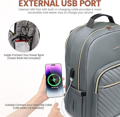 LOVEVOOK Laptop Backpack for Women 17.3 inch,Cute Womens Travel Backpack Purse,Professional Laptop Computer Bag,Waterproof Work Business College Teacher Bags Carry on Backpack with USB Port,Grey