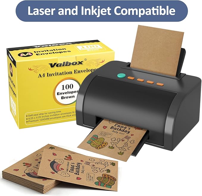 ValBox A4 Photo Envelopes 100 Qty 4 x 6 Brown Kraft Paper Envelopes Self Seal for 4x6 Cards, Photos, Weddings, Invitations, Baby Shower, 4.25 x 6.25 Inches (A4)