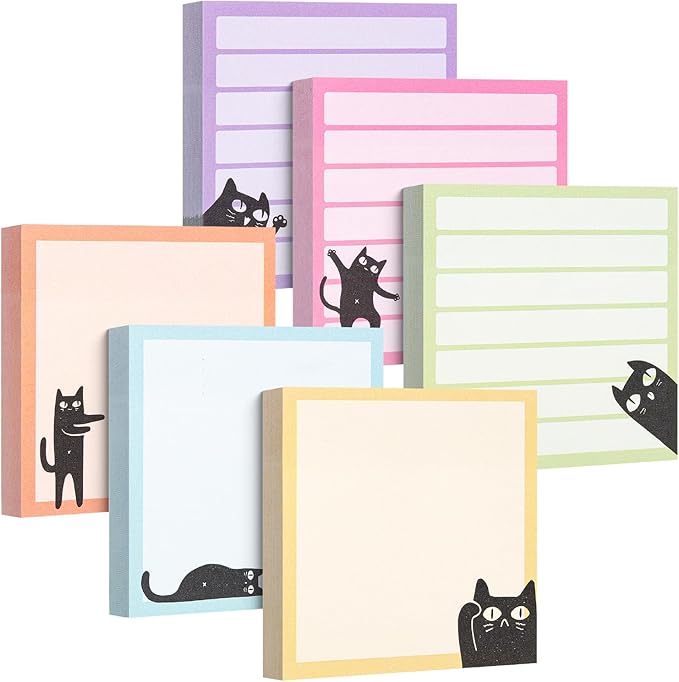Mr. Pen- Sticky Notes, 3" x 3", 6 Pads, 480 Sheets, Black Cat Sticky Notes, Cat Notepad, Sticky Note Set, Cute Notepads, Aesthetic Sticky Notes Set, Cute Sticky Notes Cute, Fun Sticky Notes